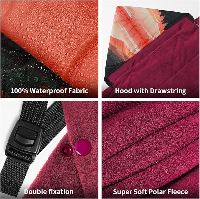 Hooded Stadium Blanket, Waterproof Fleece Wearable Camping Blanket
