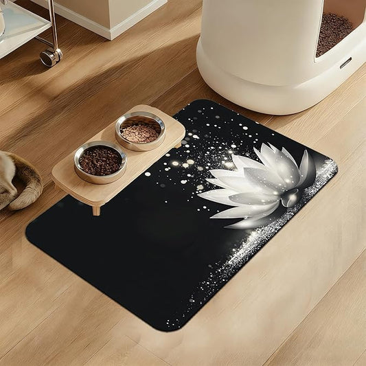 Magic White Lotus Pet Feeding Mat–Quick Dry Absorbent Dog Cat Food Mat, Non Slip Waterproof Bowl Placemat for Messy Eaters, Pet Accessories for Floors 12"x20"