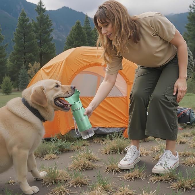 Waggle Bottle Stainless Steel Dog Travel Water Bottle, Vacuum Insulated Portable Dog Water Dispenser, Drink Cup and Snack Container On The Go, Outdoor Walking, Hiking, Travel (Mint)