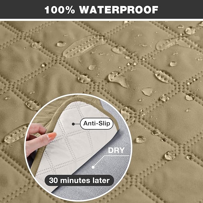 TAOCOCO Waterproof Recliner Chair Covers with Leg Strap 1 Piece Recliner Covers for Recliner Chair for Pets Kids, Washable Reclining Chair Cover Furniture Protector with Straps (23'' Small, Camel)