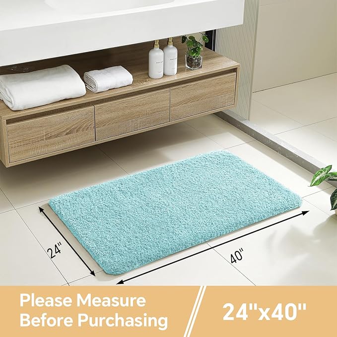 Aqua Haze Bathroom Rugs 24"x40" – Large Plush Microfiber Bath Mat, Soft Non Slip Floor Mat, Absorbent and Washable Rug – Perfect for Bathroom or Bedroom Use