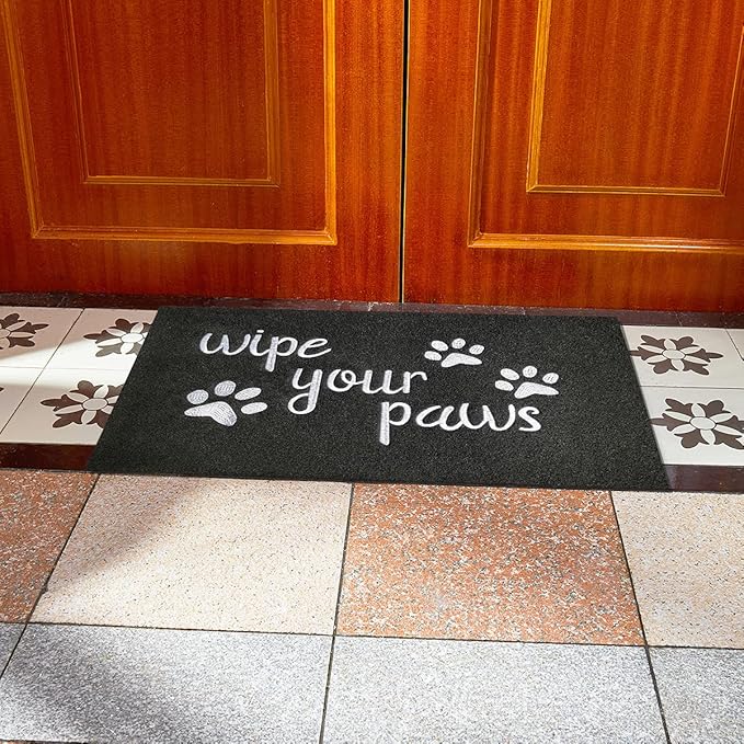 Welcome Mats for Front Door Wipe Your Paws Funny Doormat, Durable Natural Rubber Non Slip Back Mat Indoor Doormats Dog Doormats Mats for Entryway Porch Black Mat