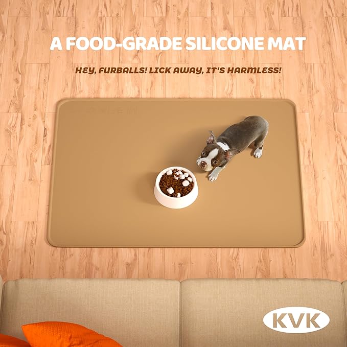 Dog Food Mat, 39.4×29.5in Extra Large Silicone Pet Feeding Mat - Waterproof, Non - Slip, Chew - Resistant for Food & Water, Protect Floors (Brown)