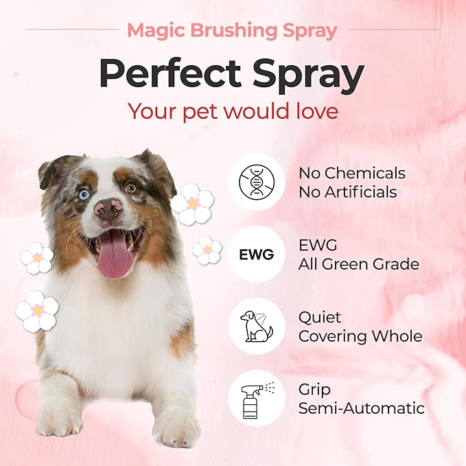 JAYU PET Magic Brushing Spray - Fur Detangler & Dematting Solution, Hypoallergenic Deodorizer, Conditioner & Itch Relief, Shining & Grooming Spray for Dogs (5.8fl oz, 170ml)