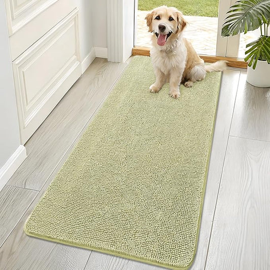 OLANLY Dog Door Mat for Muddy Paws 70x32, Absorbs Moisture and Dirt, Absorbent Non-Slip Washable Doormat, Quick Dry Chenille Mud Mat for Dogs, Entry Indoor Entryway Carpet for Inside Floor, Vanilla