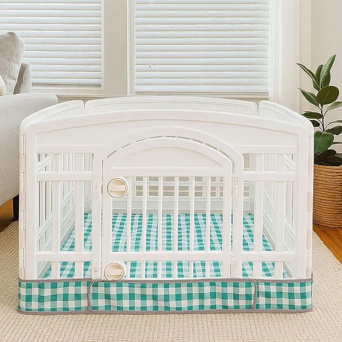 Dog Playpen Bottom Pad Fits for 36 Inch 4 Panels Exercise Pet Playpen, Dog Crate Pad Puppy, Hoop and Loop Design (Note: Playpen Not Included). (GreenCheck)