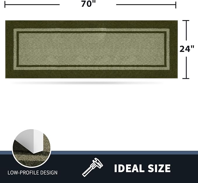 PURRUGS Dirt Trapping Door Mat 24" x 70", Non-Slip Machine Washable Entryway Rug, Entrance Mat, Indoor Front Door Mat, Super Absorbent Entry Rug for Muddy Shoes & Paws, Budding Green & Sage Green