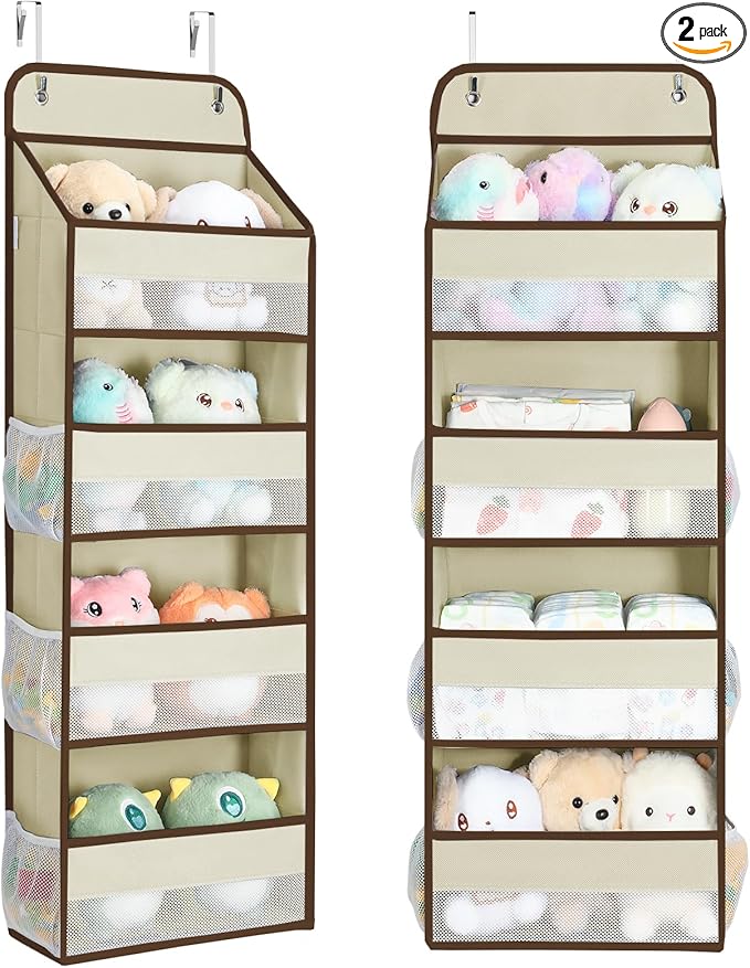 Yecaye 2 Pack Over the Door Organizer, 35.2lbs Load Toy Stuffed Animal Storage, Swing-proof Hanging Bathroom Organizers and Storage for Nursery Newborn Baby Essential Stuff Dorm Room Essentials Beige