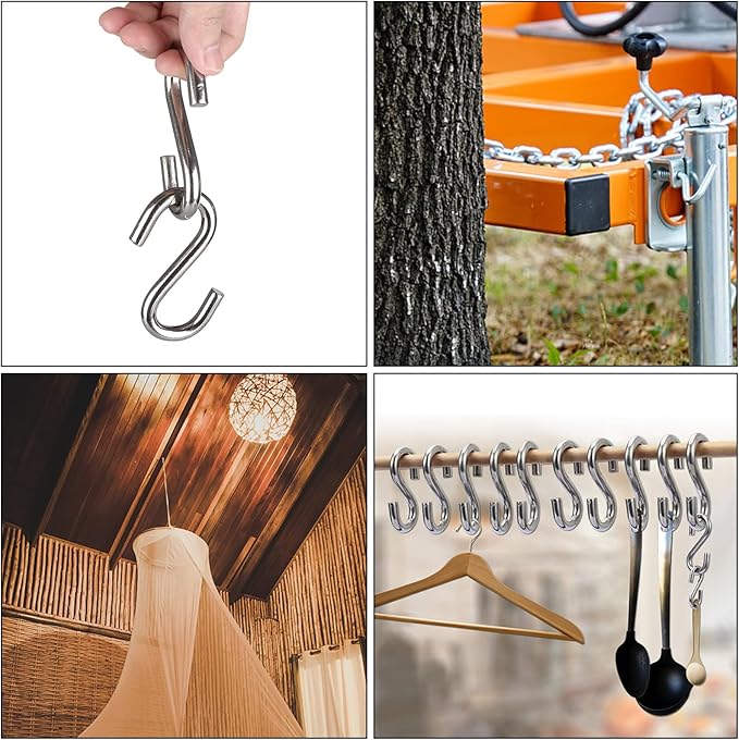 15 PCS 304 Stainless Steel S Hooks 3.2 Inch 5/16 Inch Thick Heavy Duty S Hooks S Shaped Utility Hook for Hanging Hammock Stand Swing Plants, Loads up to 550 lbs