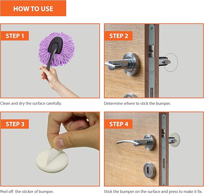 Premium Quality 12 Pcs Door Bumper Self Adhesive Sticker Strong Stickiness Wall Protector Guard Door Knob Stopper 1.6 Inches Rubber Round White Silicone Door Handle Bumper Set