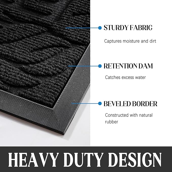 Yimobra Large Welcome Mat 36x24, Waterproof Non-Slip Outdoor Mats for Front Door Outside Entrance, Low-Profile Entryway Mat Indoor for Garage Patio, Black