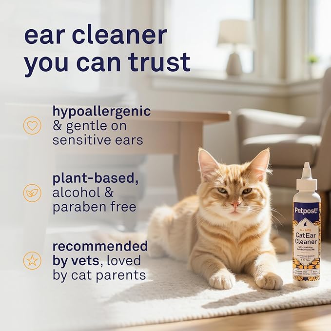Petpost | Cat Ear Cleaner - Best Ear Remedy for Cats - Natural Coconut Oil Treatment Drops - Alcohol & Medicine Free - 8 oz.