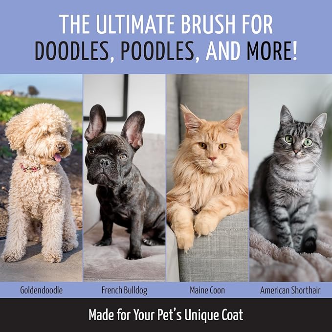 Tauro Pro Line Slicker Dog Brush for Shedding - Detangler for Long or Wavy Hair, Removes Undercoat & Mats - Pet Brush for Dogs & Cat Grooming, Non-Slip Grip, Soft Pin (Size L - Purple)