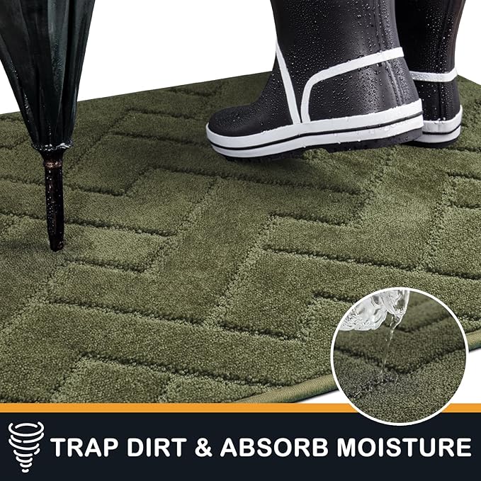 PURRUGS Dirt Trapping Door Mat 34" x 59", Non-Slip Machine Washable Entry Rug, Dog Doormat, Indoor Front Door Mat, Super Absorbent Entryway Rug for Muddy Shoes & Paws, Sage Green
