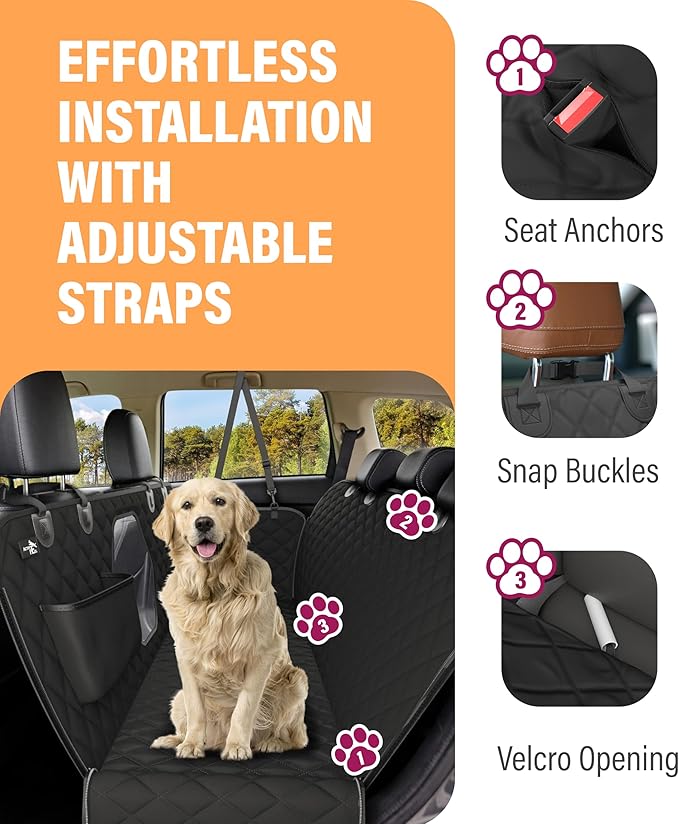 Active Pets Dog Car Seat Cover for Back Seat, Waterproof Pet Protection Hammock, SUV Truck Car Backseat Protector with Safety Features, XL, Orange