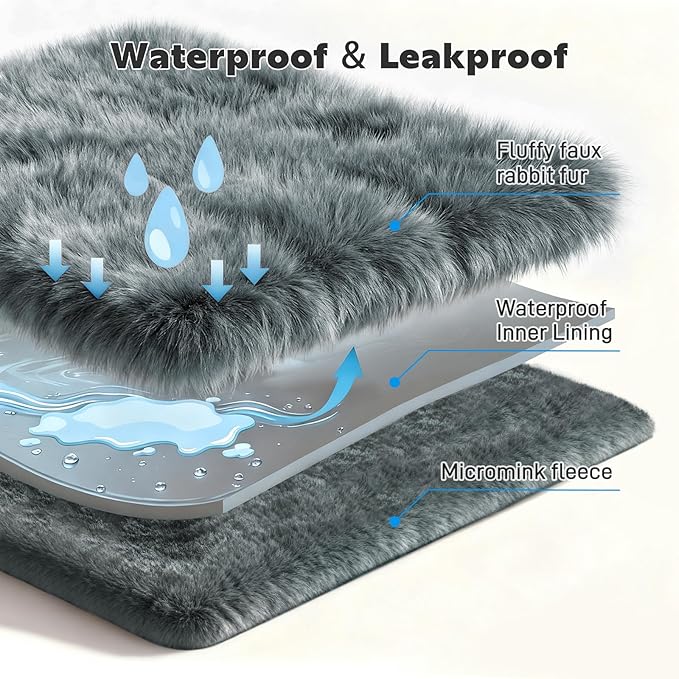 Waterproof Dog Blanket for Sofa Bed Couch, Couch Cover Blanket Fluffy Faux Rabbit Fur Reversible Furniture Protection, Pet Blanket for Medium Large Dogs Cats
