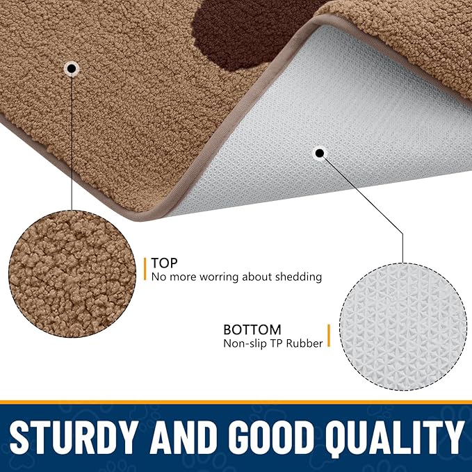 Smiry Dog Door Mat for Muddy Paws, Absorbs Moisture and Dirt, Low-Profile Entryway Mat with Non-Slip Backing, Entry Indoor Outdoor Doormat for Inside Floor (47x24 Inches, Beige, Paw)
