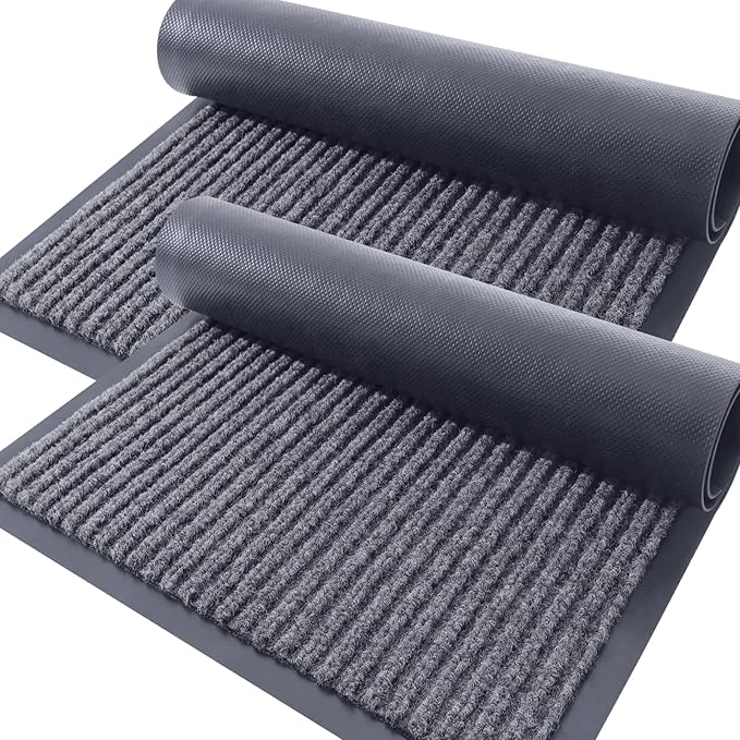 OLANLY Front Door Mat Indoor Outdoor Entrance, 2-Pack 47 x 32 Inch, Waterproof Heavy Duty Doormat, Fade Resistant, Low Profile, Easy Clean Patio Porch Welcome Floor Mats for Entry, Grey