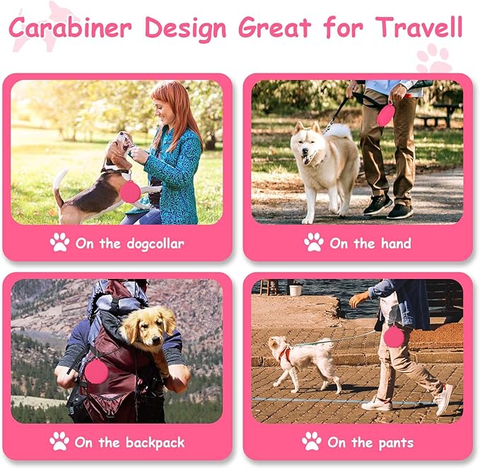 PNEUICALLY Collapsible Dog Water Bowl 2 in 1 Foldable Pet Food and Water Bowl Portable Cats Dishes with Carabiner Clip for Traveling Hiking Camping Walking (Pink)