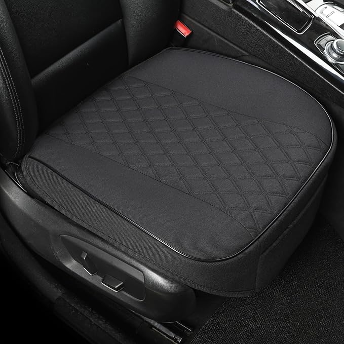West Llama Linen Front Car Seat Cover Protector Anti-Slip Bottom Seat Cover Fits 95% of Vehicles,Wrapping Around The Bottom,Diamond Pattern(Black-1Pcs)