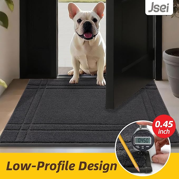 JSEI Entryway Rugs Doormat 36"x60", Non-Slip Dirt Trapper Door Mats Indoor, Washable Absorbent and Stain Resist Welcome Floor Mat for Front Door, Dog Door Mat, Muddy Wet Shoes & Paws, Dark Grey