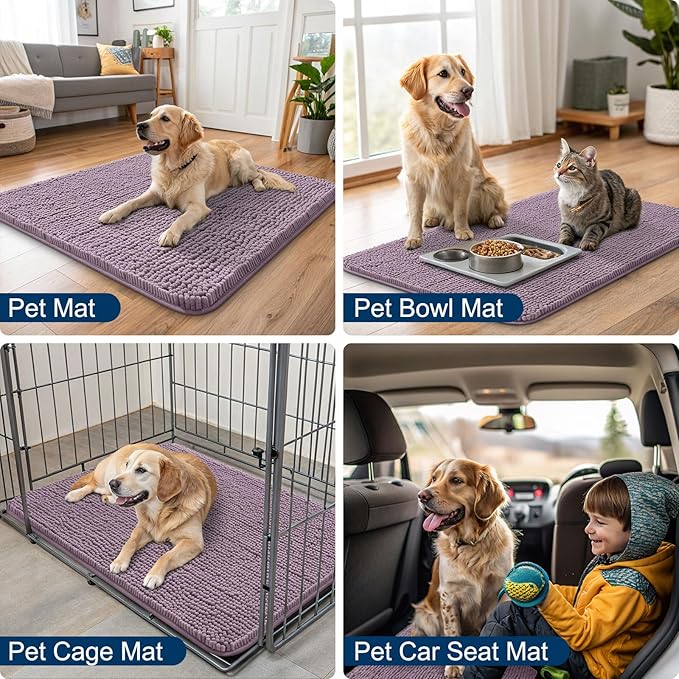 Smiry Dog Door Mat for Muddy Paws 59x35, Absorbs Moisture and Dirt Doormat, Non-Slip Washable Quick Dry Chenille Front Door Mat Indoor Entrance, Entryway Carpet for Inside Floor, Deep Plum