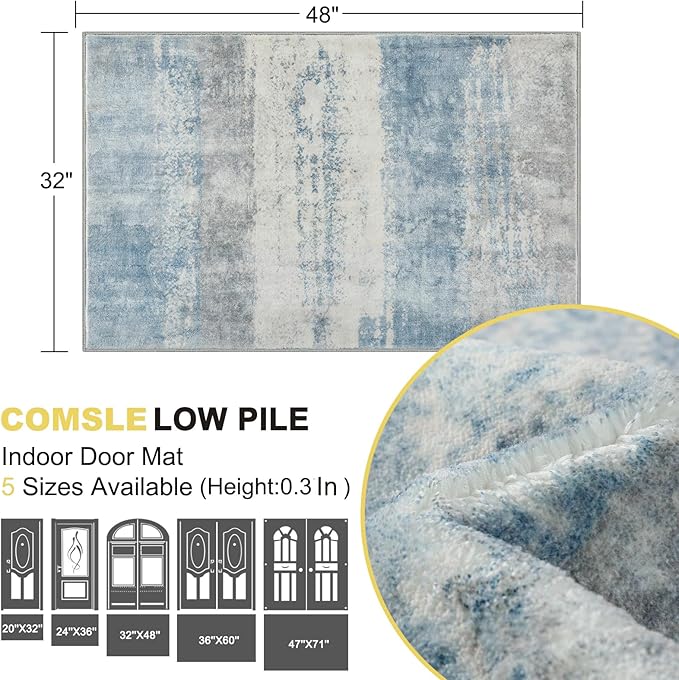 COMSLE Door Mat, Front Door Rug Indoor for Entrance Faux Wool Absorbent Non Slip Modern Throw Rug for Entryway Hallway Muddy Paws - Pet Friendly, 32x48 Inches,Milk Blue Machine Washable