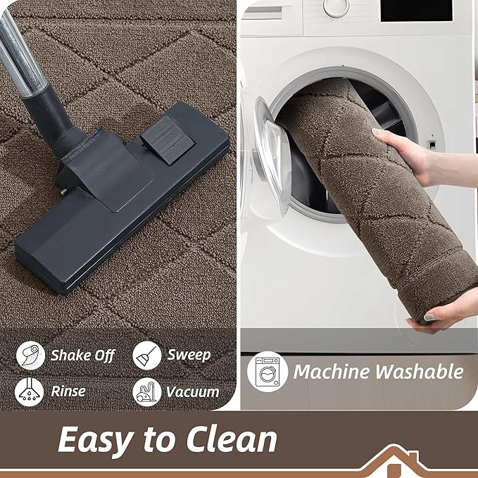 BEQHAUSE Dirt Trapper Door Mat 36" x 60", Doormat Non-Slip Entryway Rugs Washable, Dog Door Mat Stain Resistant and Absorbent Welcome Floor Mat for Front Back Door, Mud Wet Shoes & Paws, Light Brown