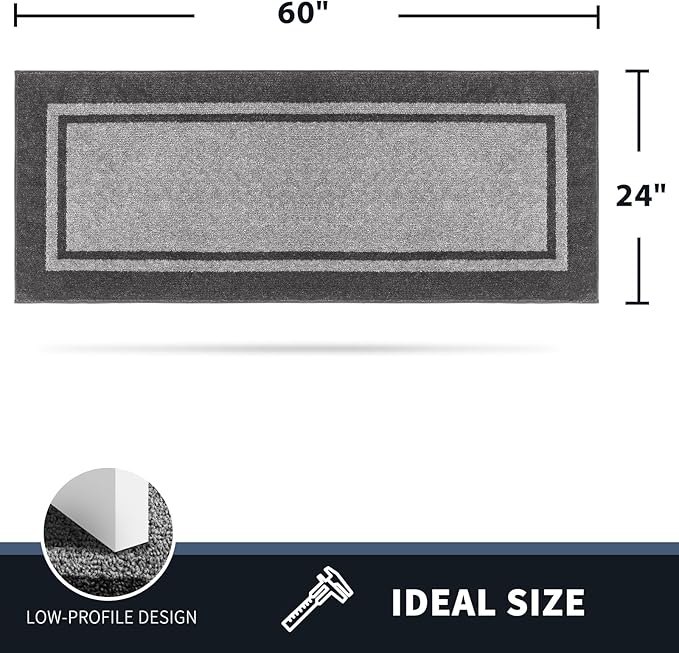PURRUGS Dirt Trapping Door Mat 24" x 60", Non-Slip Machine Washable Entryway Rug, Entrance Mat, Indoor Front Door Mat, Super Absorbent Entry Rug for Muddy Shoes & Paws, Light Grey & Dark Grey