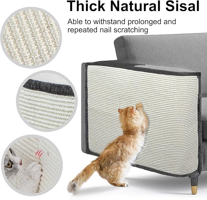 Cat Scratch Sofa Protector,Cat Scratching Couch Protector with 19.7''L*23.6''W Natural Sisal Cat Scratcher Mat for Protecting Couch Sofa Chair (Dark Grey/Right Hand)