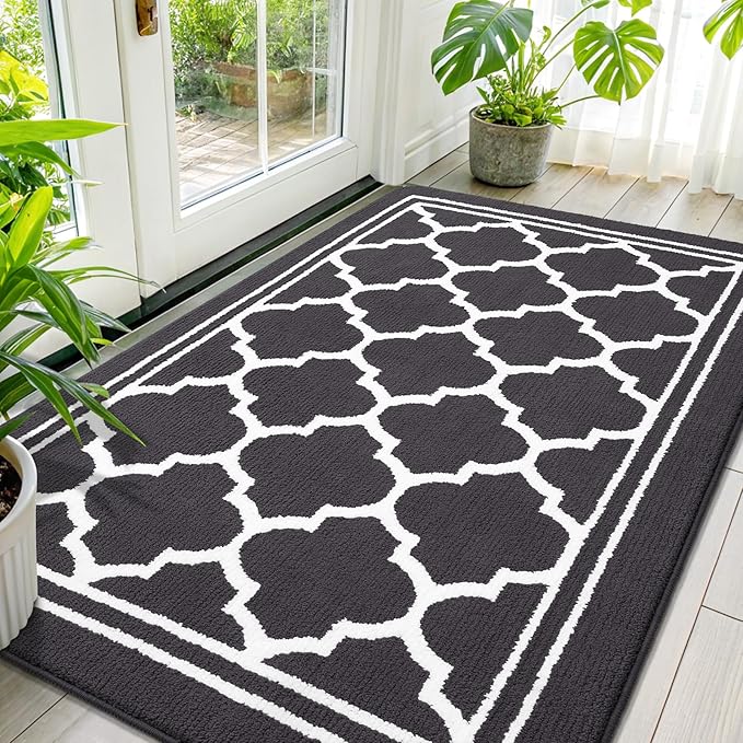Buganda Large Indoor Door Mat, Dirt-Resistant and Absorbent Doormat, Anti-Slip, Low Profile Floor Mats for Inside Entryway, Front, and Back Door Entrance (71x47 Inches, Dark Grey)