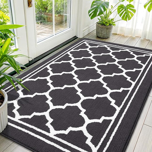 Buganda Large Indoor Door Mat, Dirt-Resistant and Absorbent Doormat, Anti-Slip, Low Profile Floor Mats for Inside Entryway, Front, and Back Door Entrance (71x47 Inches, Dark Grey)