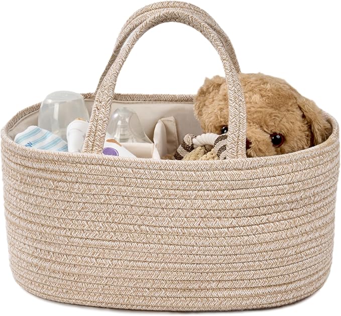 Diaper Caddy Organizer, Empty Gift Basket for Newborn Essentials, Baby Storage Basket, Stylish Gift Bag for Baby Shower, Boys and Girls - Small, Oatmeal