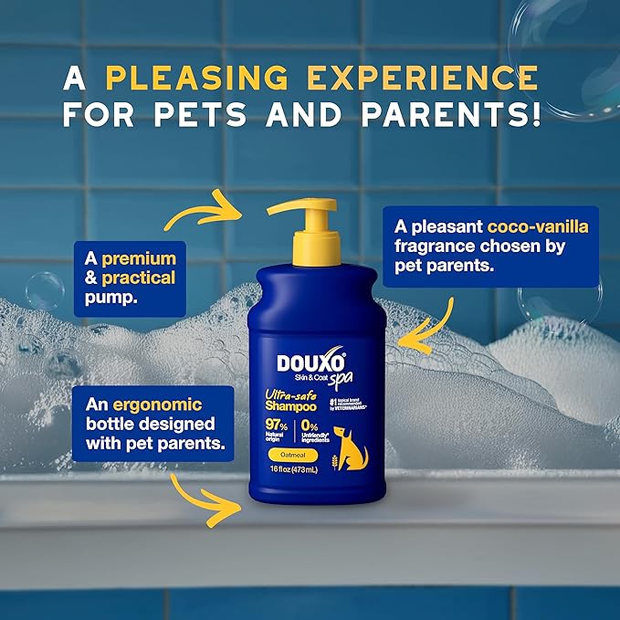 DOUXO Oatmeal Dog Shampoo, Ultra-Safe Hypoallergenic, Deep Hydration, Cleans and Enhances Coat, 16 Fl Oz