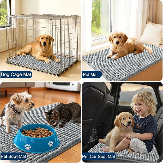 OLANLY Dog Door Mat for Muddy Paws 59x24, Ultra Absorbent Chenille Mud Doormat, Non-Slip Washable and Dirt Trapping Doormat for Indoor Entryway, Quick-Dry Indoor Pet Bed Mats for Dogs, Grey