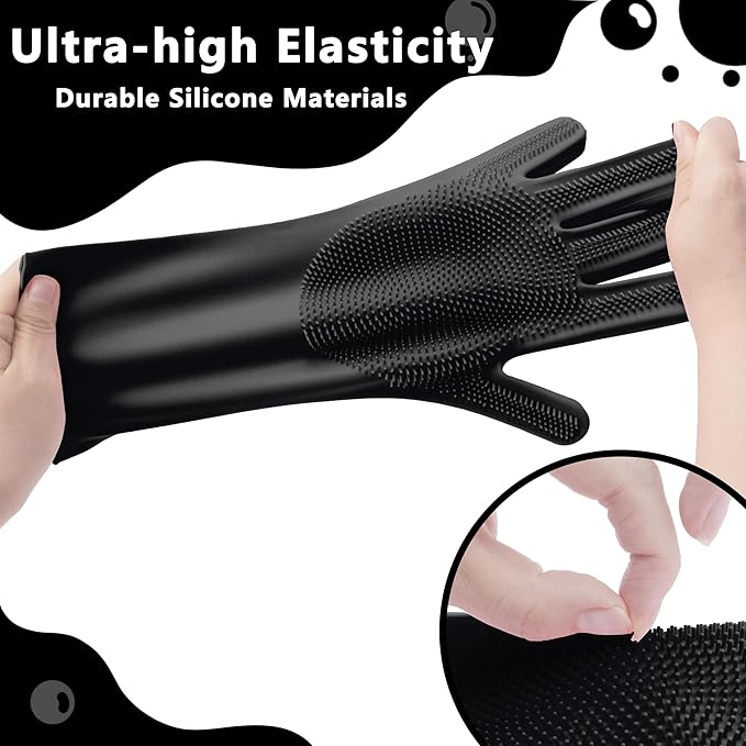 Maiiu Pet Grooming Gloves—Heat Resistant Dog Washing Gloves with High-Density Teeth, Dog Bath Scrubber with Enhanced Five Finger Design, Silicone Gloves for Dogs and Cats Bathing, Massage (Dark)