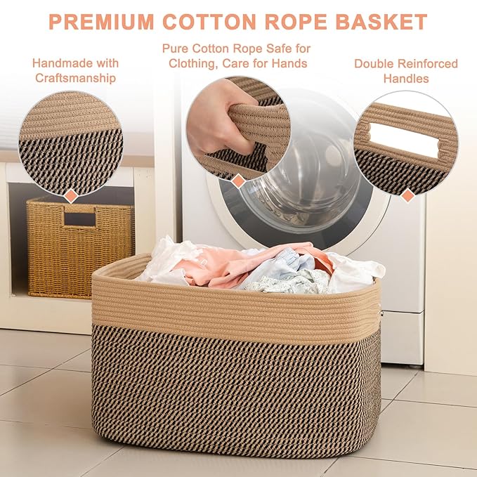 SIXDOVE Extra Large Blanket Basket, Toy Basket Bin for Kids, Cotton Rope Woven Storage Basket for Living Room, Nursery, Baby Room Decorative Organizer, 24''×16''×15'', Brown & Black