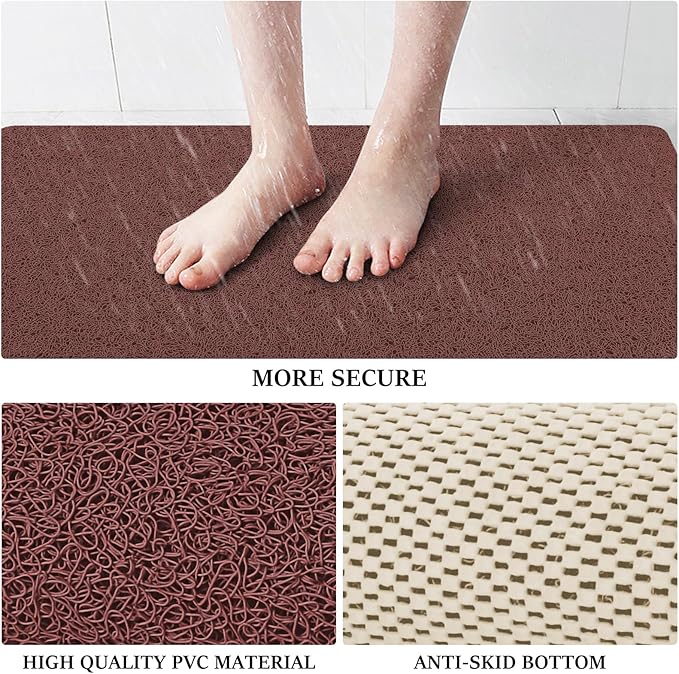 LuxStep Shower Mat Bathtub Mat,36x16 inch, Non-Slip Bath Mat with Drain, Quick Drying PVC Loofah Bathmat for Tub,Shower,Bathroom,Reddish Brown