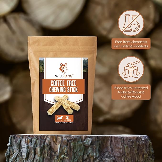 Wildfang® Coffee Wood Dog Chew, Small - Tough Chew Toys for Aggressive Chewers, Dog Teething Toys for Puppies, Training for Chewing Muscles, Coffee Tree Sticks for Small Dogs (22-33 lbs), Pack of 3
