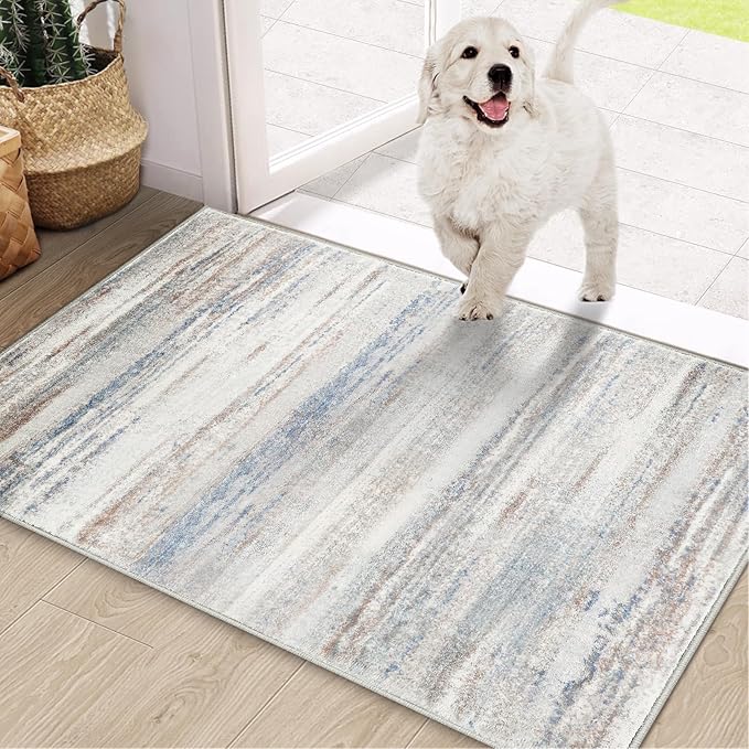 COMSLE Door Mat, Front Door Rug Indoor for Entrance Faux Wool Absorbent Non Slip Modern Throw Rug for Entryway Hallway Muddy Paws - Pet Friendly, 24x36 Inches, Gray Brown Machine Washable