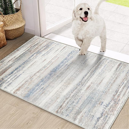 COMSLE Door Mat, Front Door Rug Indoor for Entrance Faux Wool Absorbent Non Slip Modern Throw Rug for Entryway Hallway Muddy Paws - Pet Friendly, 24x36 Inches, Gray Brown Machine Washable