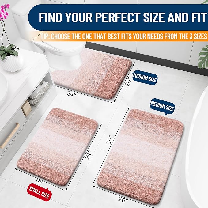 OLANLY Bathroom Rugs Mat 40x24, Extra Soft Absorbent Microfiber Bath Rugs, Rubber Backing, Quick Dry, Machine Washable Bath Mats for Bathroom Floor, Tub and Shower, Home Decor Accessories, Peach