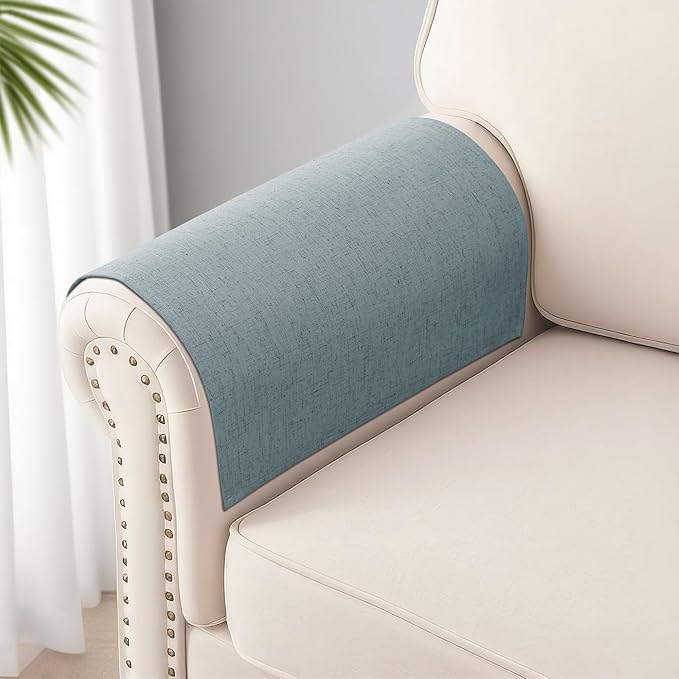 SPWIY Couch Arm Covers Linen Chair Arm Covers Set of 2 Stain Resistant & Anti-Scratch Furniture Protector for Sofa Washable Recliner Armrest Cover for Pets，20" W x 24" L, Dark Blue