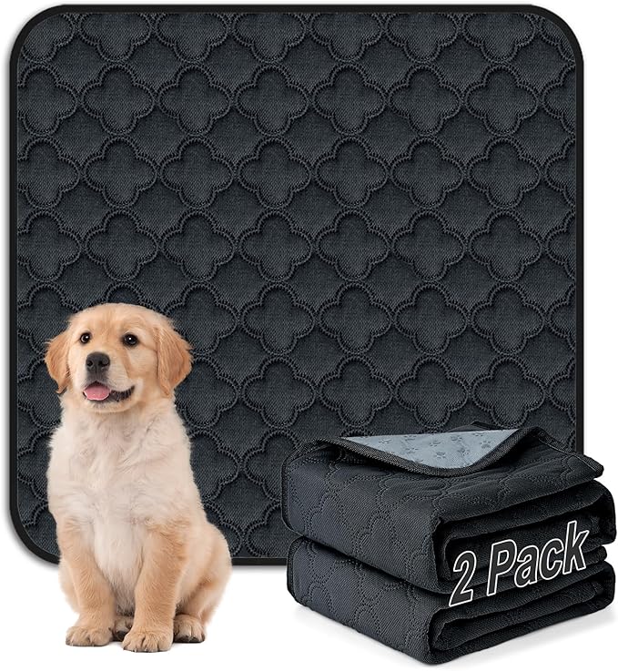 Washable Pee Pads for Dogs - 2 Pack Reusable Waterproof Puppy Training Pads, Super Absorbent with Dog Paw Shape Non-Slip Backing (Dark Grey, 36" X 41")