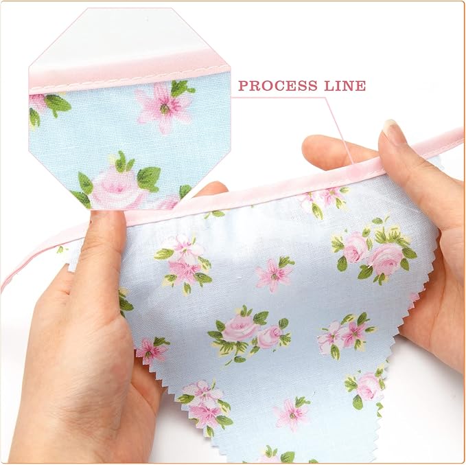 G2PLUS 39Ft Triangle Bunting Banner, 42pcs Cotton Pennant Banner, Reusable Pink Green Fabric Triangle Flags Party Decoration for Birthday, Wedding, Baby Shower, Room Decor