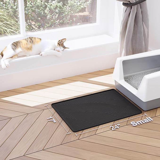BANLYEO SM Cat Litter Mat - 24x17 in, Water Proof, US Designed Kitty Litter Trapping Mat, Easy to Clean, Scatter Control, Odorless, Less Mess and Clean Floors, Pet Supplies for Indoor Cats, Dark Gray