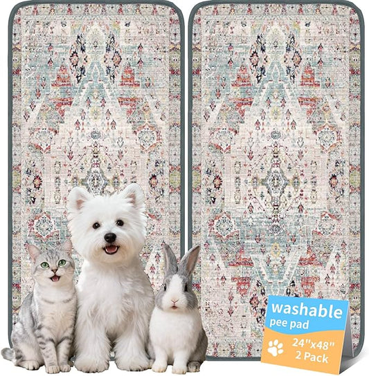 Dog Pee Pads Training Pads Upgrade Triple Thickness All-Purpose Super Absorbent & Leak-Proof, Quick Dry and Leak-Proof and Odor Control (Blue/White/Multi, 24" x48" x2PCS)