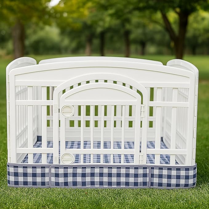 Dog Playpen Bottom Pad Fits for 36 Inch 4 Panels Exercise Pet Playpen, Dog Crate Pad Puppy, Hoop and Loop Design (Note: Playpen Not Included). (BlackCheckered)
