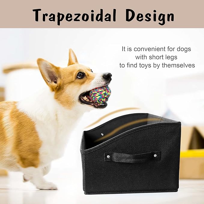 PET ARTIST Sturdy Collapsible Dog Organization and Storage Basket Accessible,Cute Dog Toy Storage with Handles,Dog Toy Box Bin Large for Chew Toys,Clothes,Squeak Toys,Black