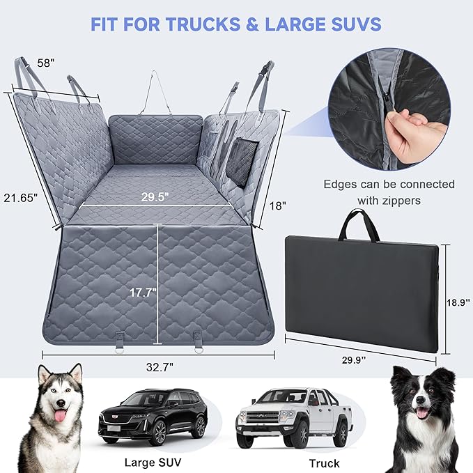 Dog Car Seat Cover - Hard Bottom with Mesh Window, Fits Back Seat of Trucks & SUVs, Holds 400 lbs, Waterproof
